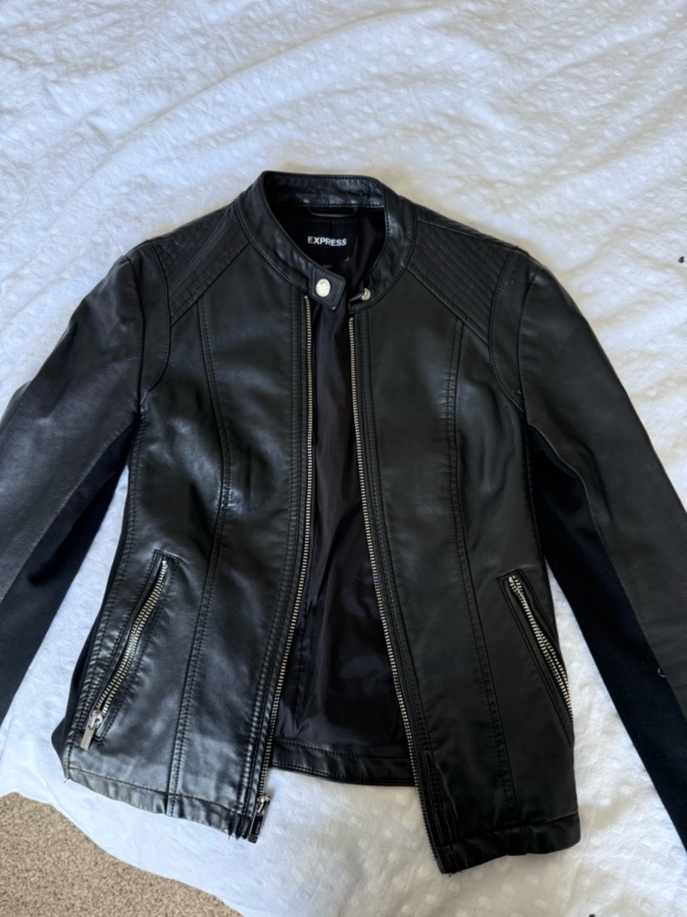 Express Black Faux Leather Moto Jacket with Zip Pockets